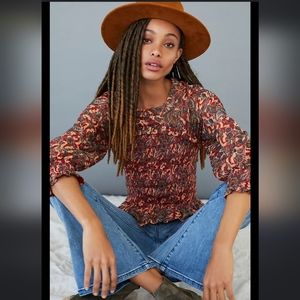 Anthropologie (Let Me Be) Iris Smocked Blouse Size US 10